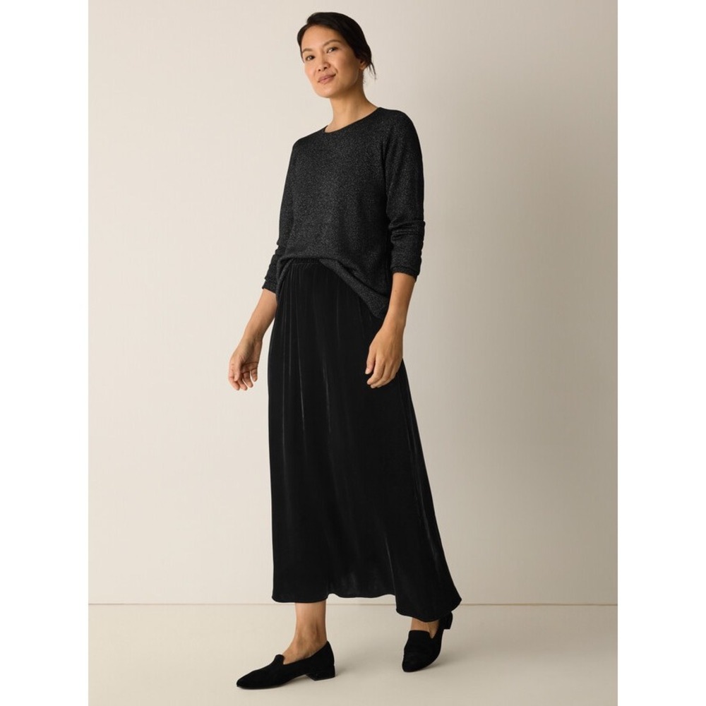 Eileen Fisher Black Metallic Merino Wool Blend Tunic Sweater Size M Bell Sleeve